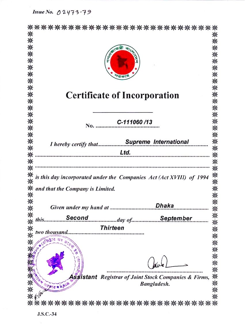 Certificate of Incorporation